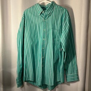 IZOD Men’s Large Button down Green Pinstripe shirt.